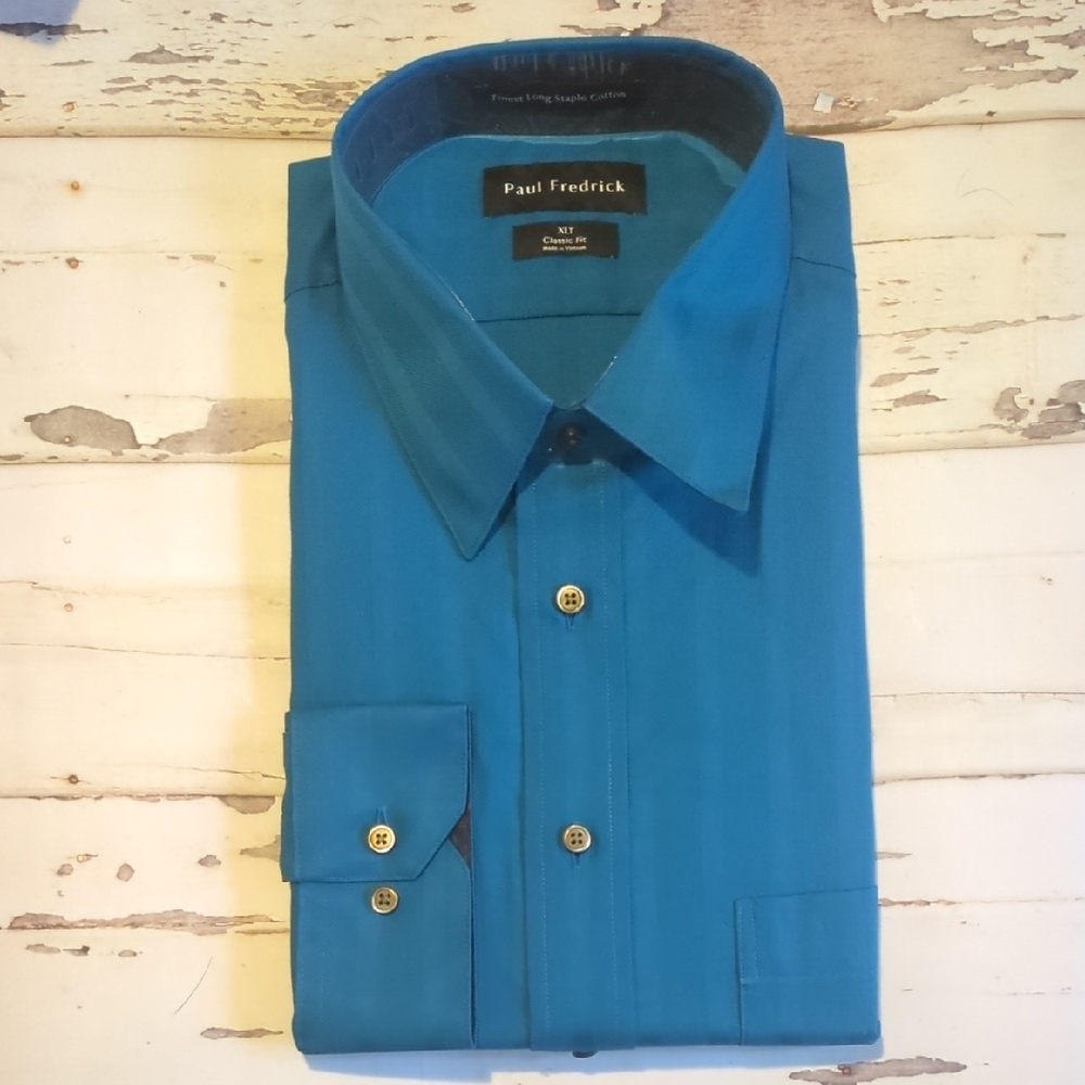 Paul Fredrick Men's Blue/Teal Dress Shirt